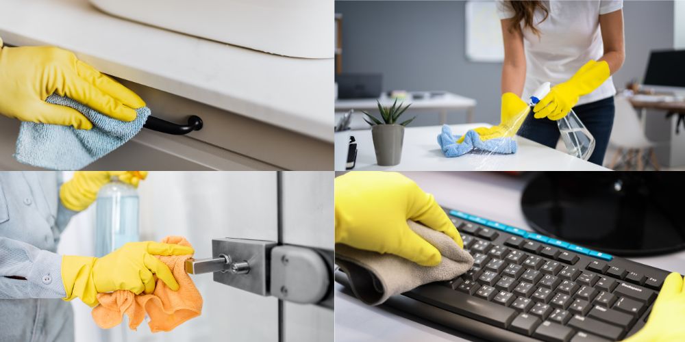 Cleaning high-touch office areas during janitorial service