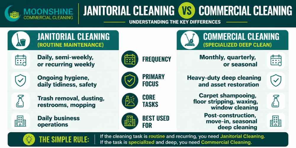 Key Differences Between Janitorial Cleaning and Commercial Cleaning