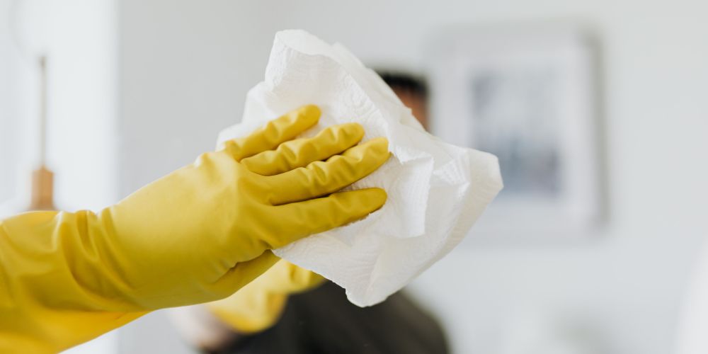 Professional janitorial cleaning in a commercial office environment