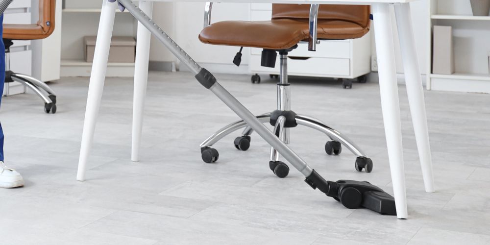 Commercial natural stone floor being professionally cleaned